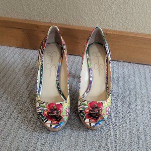 Jessica Simpson floral peep toe heels